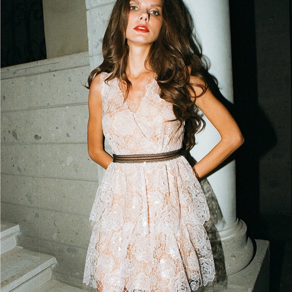 Sweet Self Portrait Starlet Lace Rose Mini Dress Sz 8US/12UK NWT - Picture 8 of 15